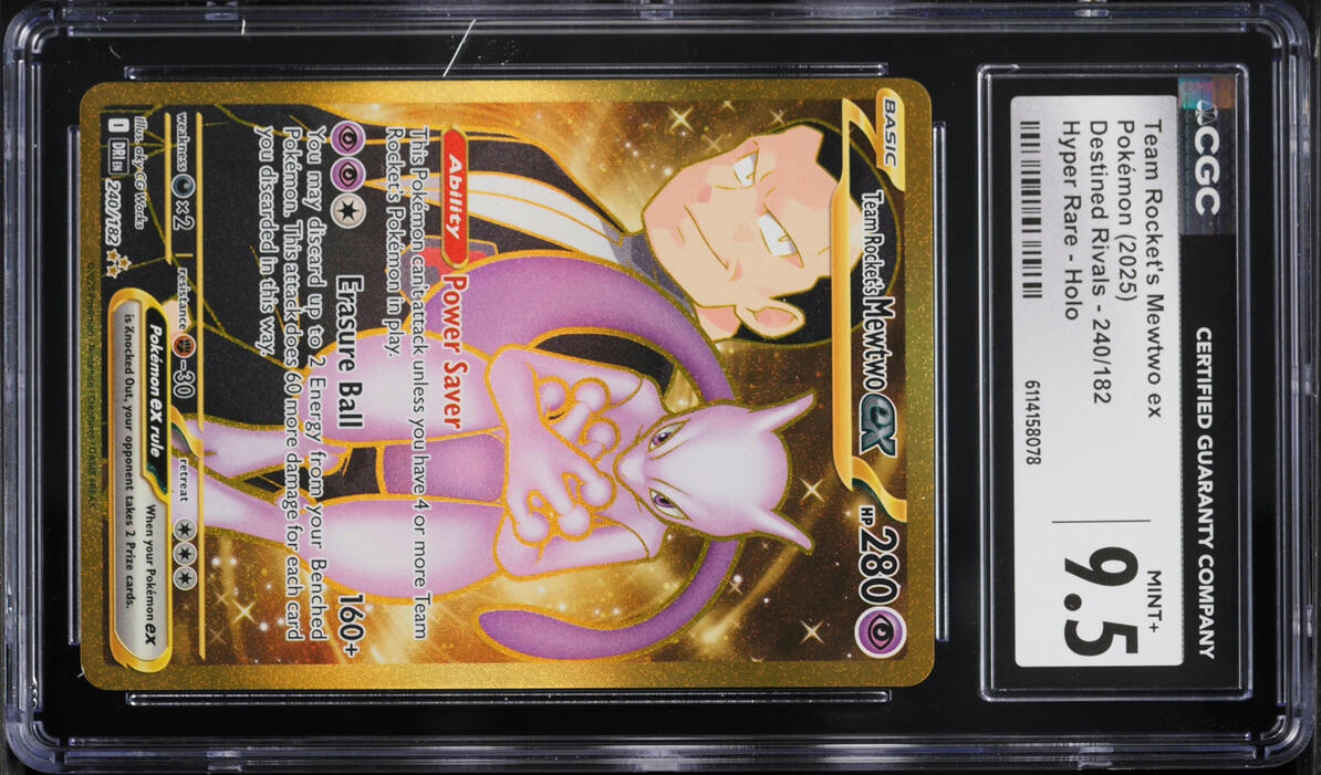 2025 Pokemon Scarlet & Violet Destined Rivals Gold Rare Team Rocket's Mewtwo ex #240 CGC 9.5