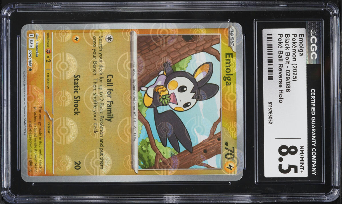 2025 Pokemon Scarlet & Violet Black Bolt Poke Ball Reverse Holo Emolga #29 CGC 8.5 NM-MT+