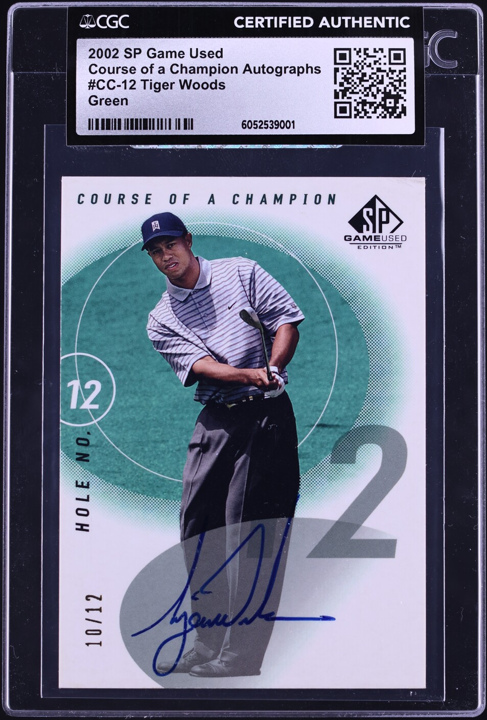 2002 SP Game Used Course Of Champion Green Tiger Woods AUTO /12 #CC-12 CGC AUTH
