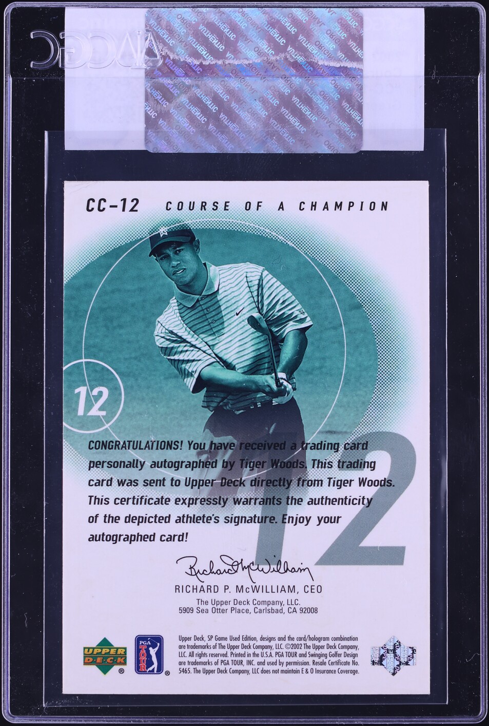 2002 SP Game Used Course Of Champion Green Tiger Woods AUTO /12 #CC-12 CGC AUTH