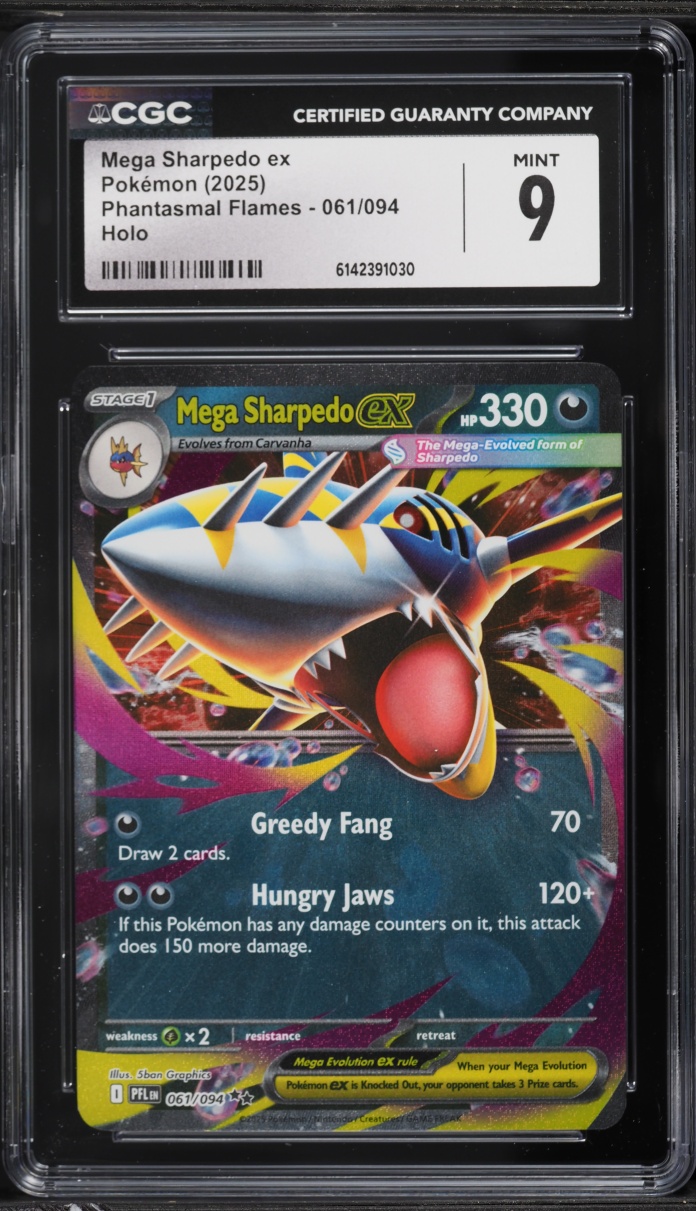 2025 Pokemon Mega Evolution Phantasmal Flames Holo Mega Sharpedo Ex #61 CGC 9 MINT