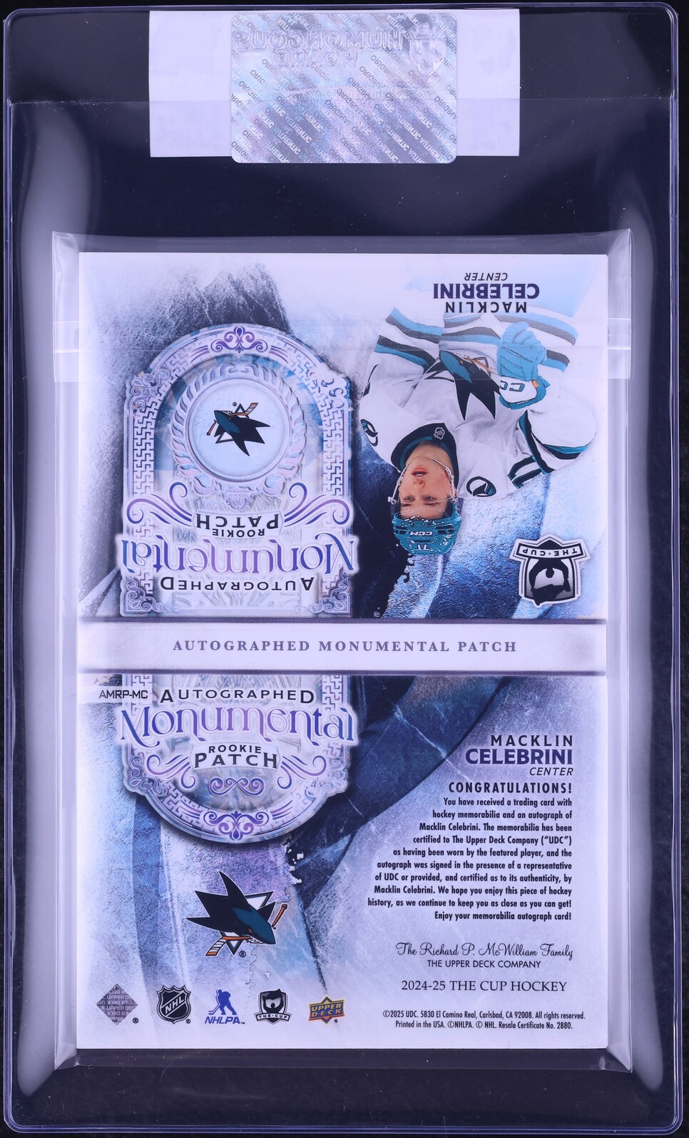 2024 Upper Deck The Cup Monumental Booklet Macklin Celebrini ROOKIE PATCH AUTO /6 CGC AUTH