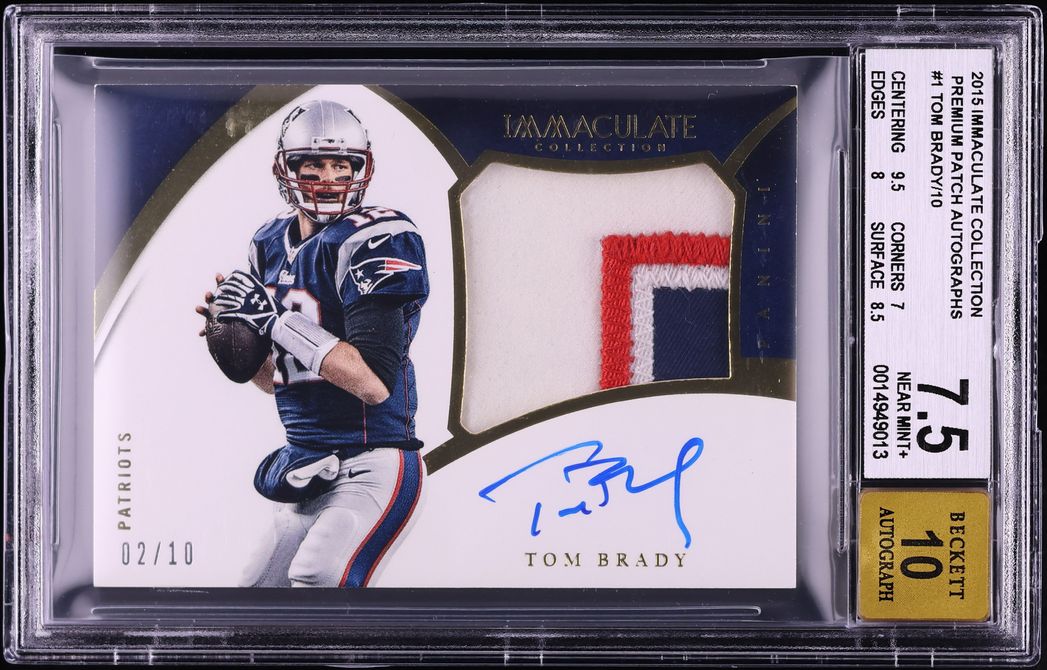 2015 Panini Immaculate Collection Premium Tom Brady PATCH AUTO /10 #PB-TB BGS 7.5 NM+