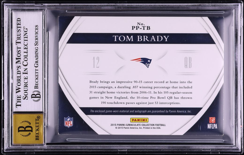 2015 Panini Immaculate Collection Premium Tom Brady PATCH AUTO /10 #PB-TB BGS 7.5 NM+ - Photo 2