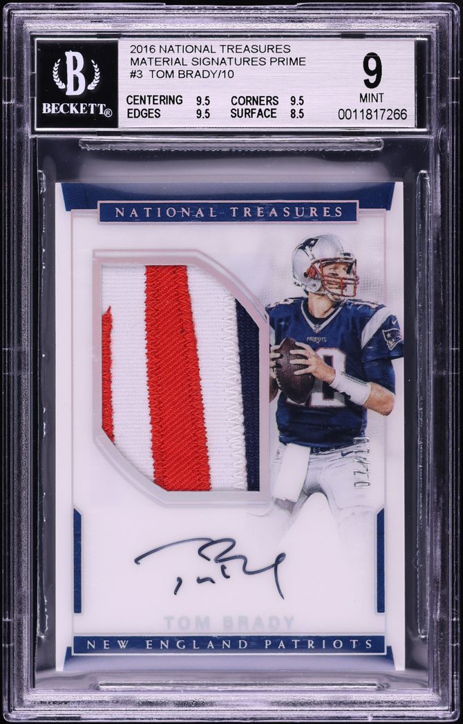 2016 Panini National Treasures Material Signatures Tom Brady PATCH AUTO /10 #3 BGS 9 MINT