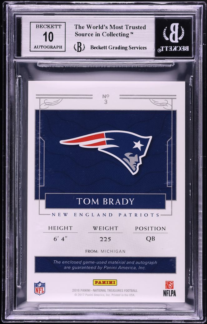 2016 Panini National Treasures Material Signatures Tom Brady PATCH AUTO /10 #3 BGS 9 MINT - Photo 2