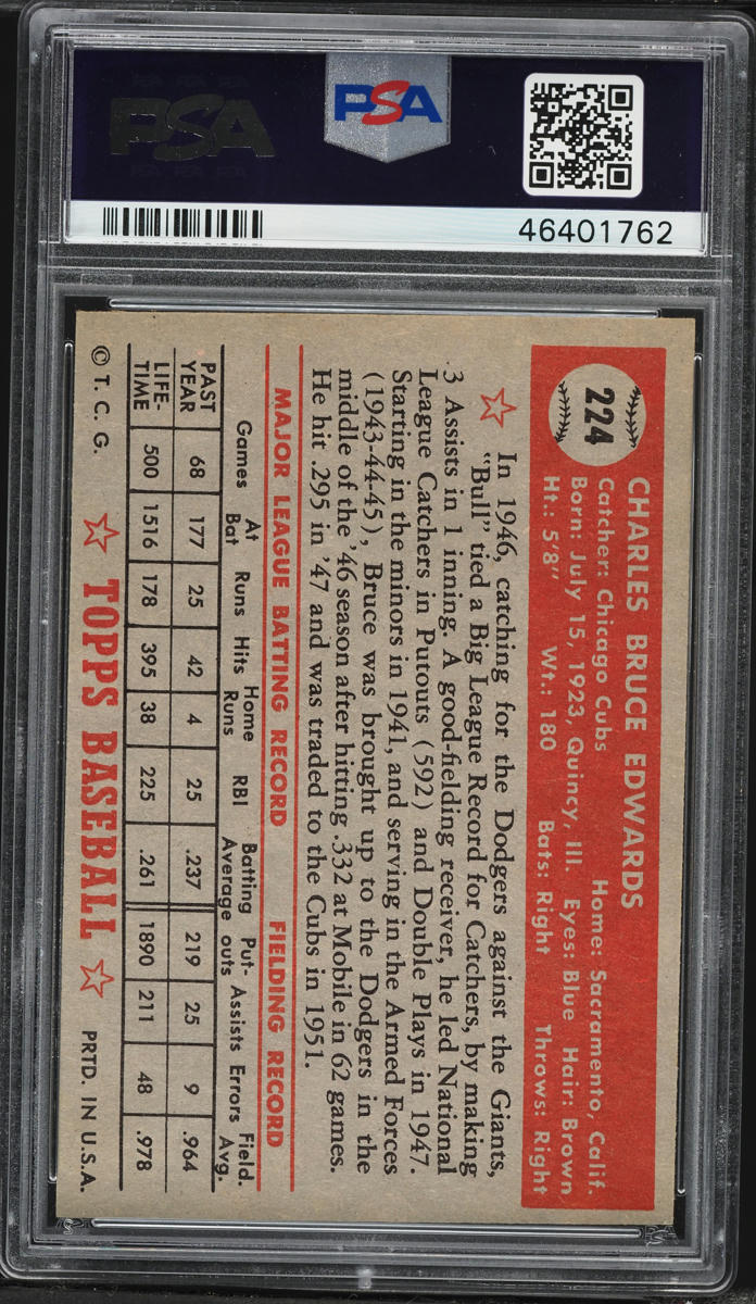 1952 Topps Bruce Edwards #224 PSA 7 NRMT