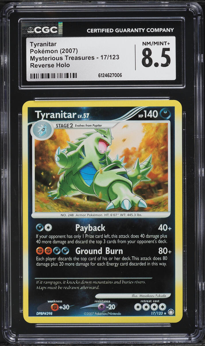 2007 Pokemon Diamond & Pearl Mysterious Treasures Reverse Holo Tyranitar #17 CGC 8.5 NM-MT+