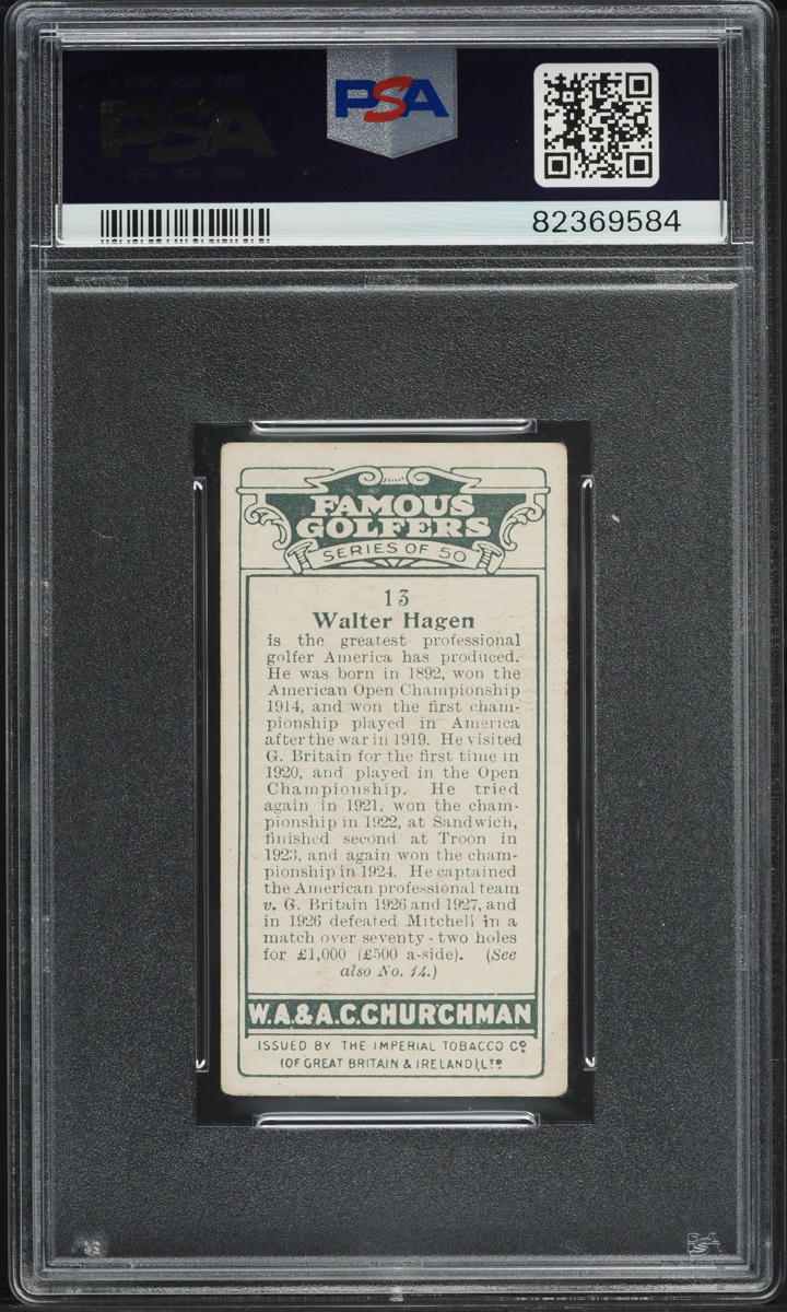 1927 Churchman Famous Golfers Small Walter Hagen #13 PSA 3 VG