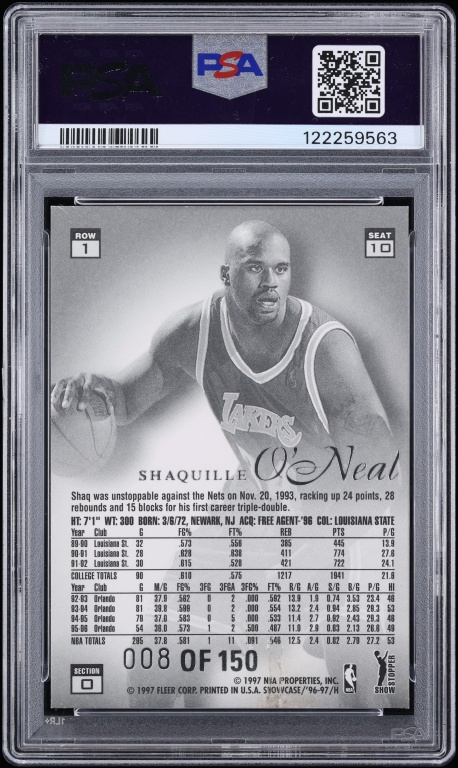 1996 Flair Showcase Legacy Collection Row 1 Shaquille O'Neal /150 #10 PSA 4 VGEX - Photo 2