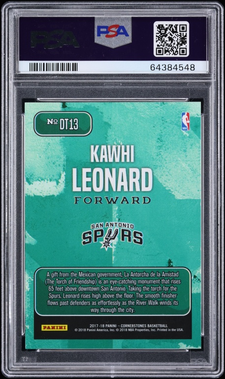 2017 Panini Cornerstones Downtown Kawhi Leonard #DT13 PSA 10 GEM MINT - Photo 2