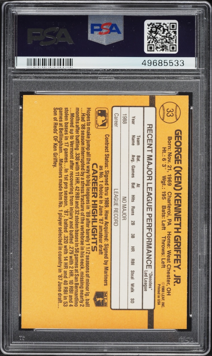 1989 Donruss Ken Griffey Jr. ROOKIE #33 PSA 8 NM-MT