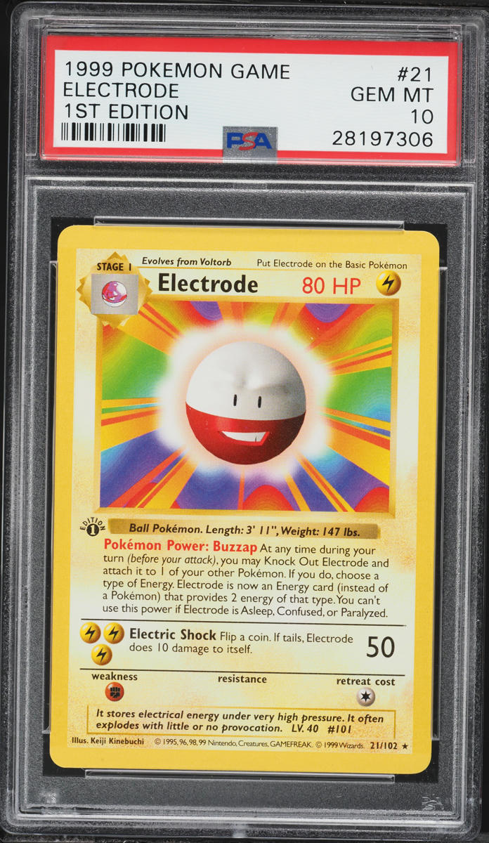 1999 Pokemon Base Set Shadowless 1st Edition Electrode #21 PSA 10 GEM MINT