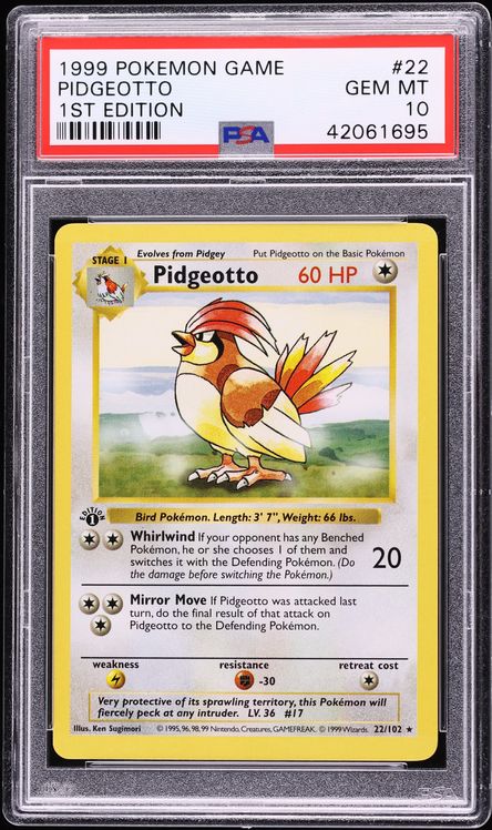 1999 Pokemon Base Set Shadowless 1st Edition Pidgeotto #22 PSA 10 GEM MINT