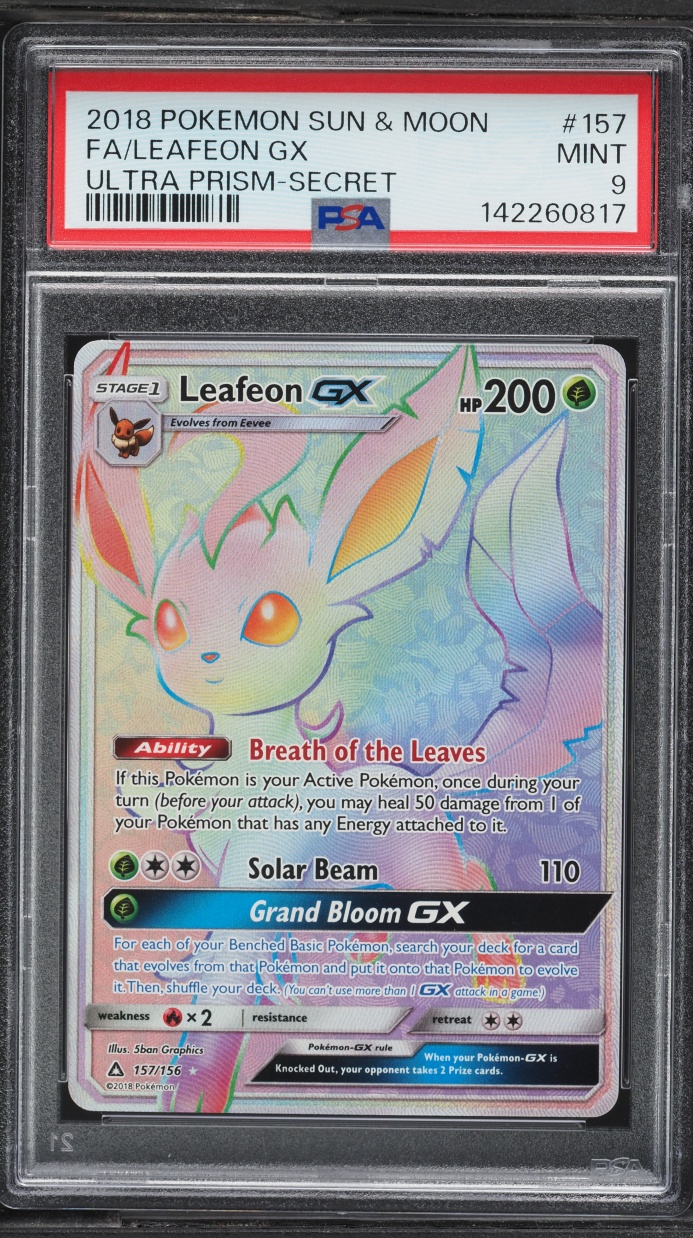 2018 Pokemon Sun & Moon Ultra Prism Rainbow Rare Leafeon GX #157 PSA 9 MINT