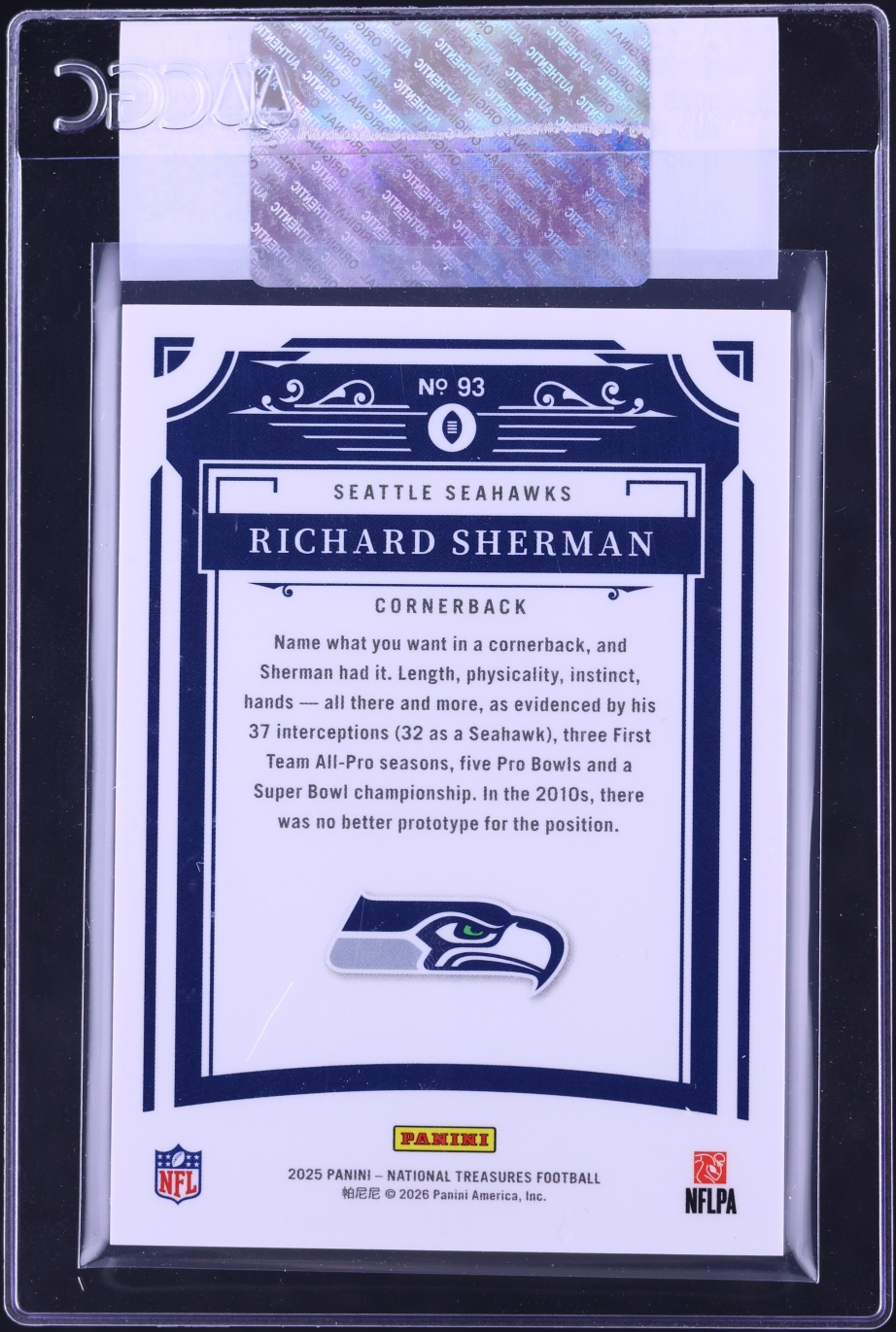 2025 National Treasures Holo Silver Richard Sherman /25 #93 CGC AUTH