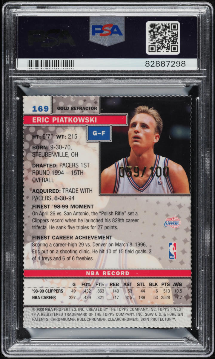 1999 Finest Gold Refractor Eric Piatkowski /100 #169 PSA 9 MINT