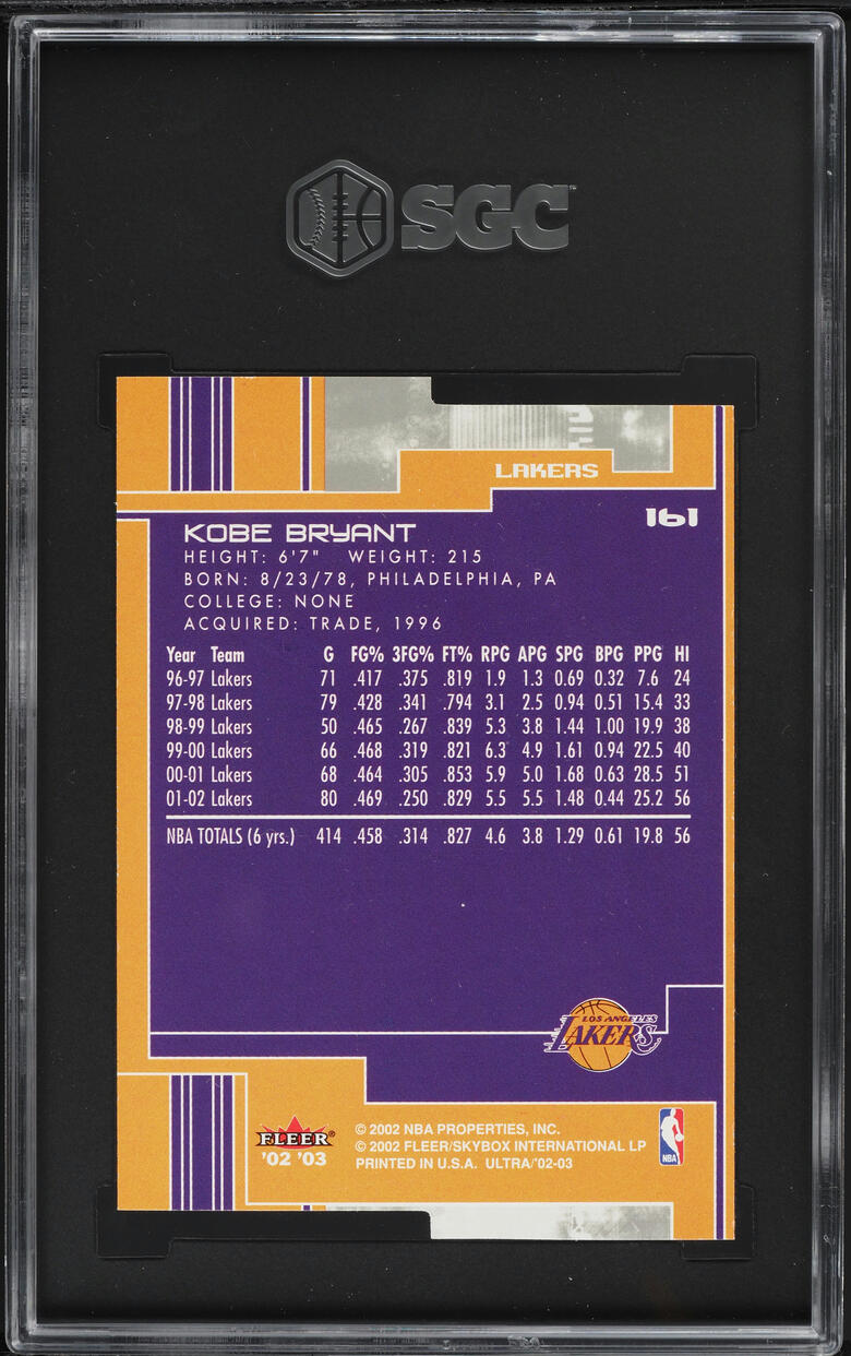 2002 Ultra Gold Medallion Kobe Bryant #161 SGC 9.5 MINT+