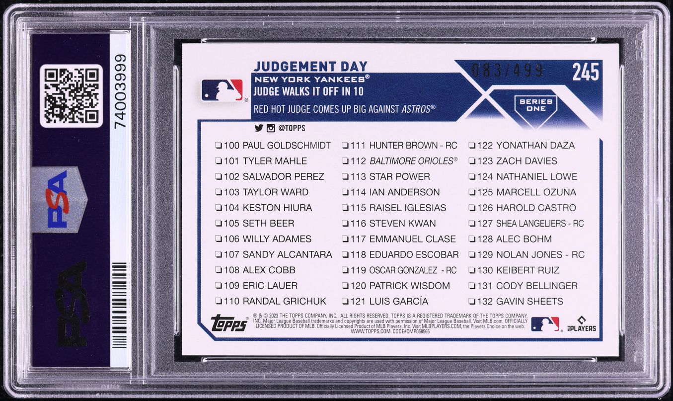 2023 Topps Green Foil Aaron Judge /499 #245 PSA 10 GEM MINT