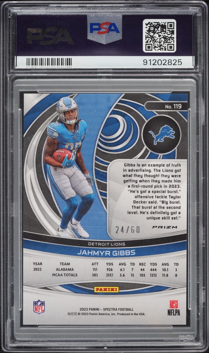 2023 Panini Spectra Interstellar Jahmyr Gibbs ROOKIE /60 #119 PSA 10 GEM MINT