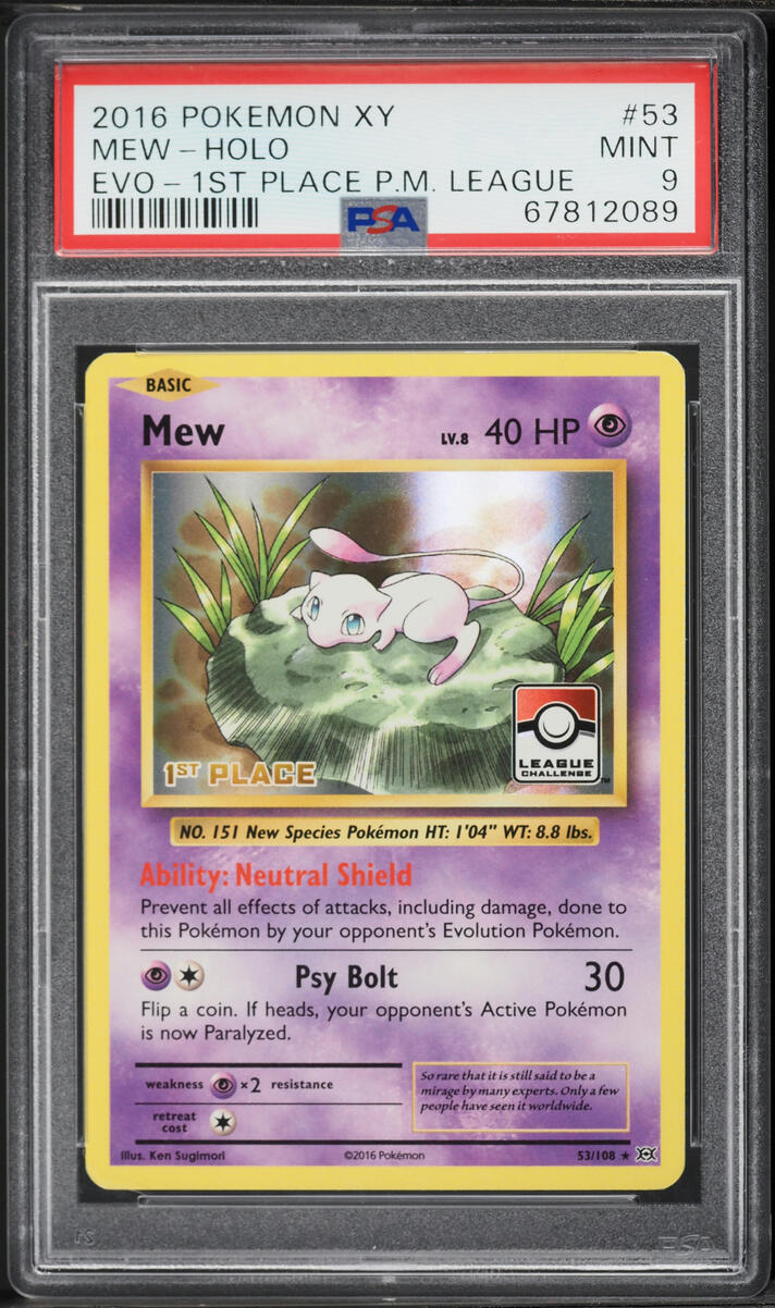 2016 Pokemon XY Evolutions 1st Place Pokemon League Holo Mew #53 PSA 9 MINT