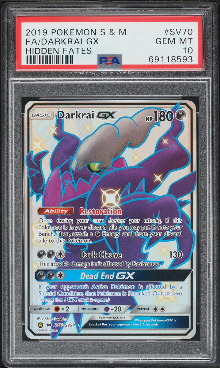 2019 Pokemon Sun & Moon Hidden Fates Full Art Darkrai GX #SV70 PSA 10 GEM MINT
