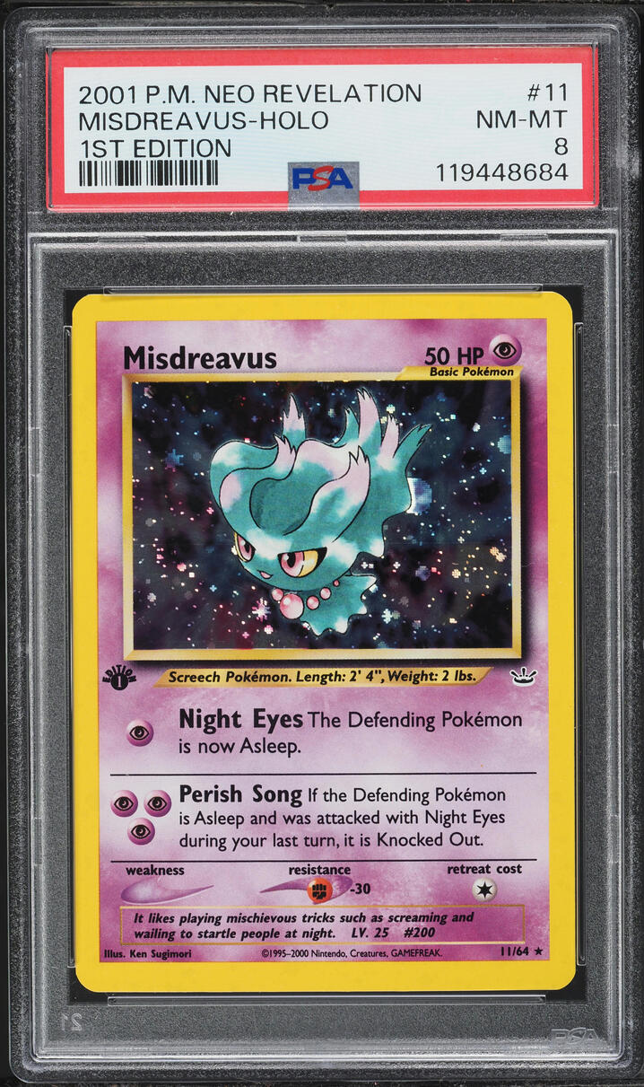 2001 Pokemon Neo Revelation 1st Edition Holo Misdreavus #11 PSA 8 NM-MT