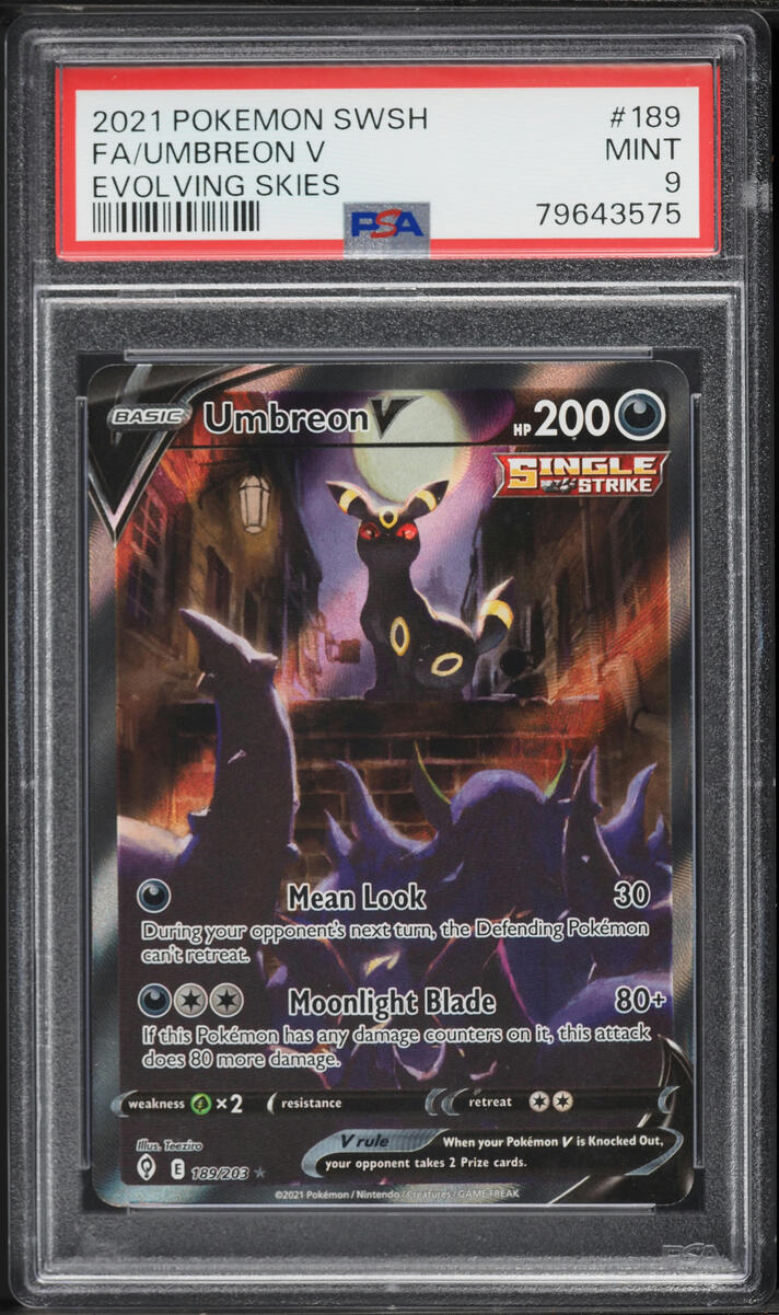 2021 Pokemon Sword & Shield Evolving Skies Alt Art Umbreon V #189 PSA 9 MINT