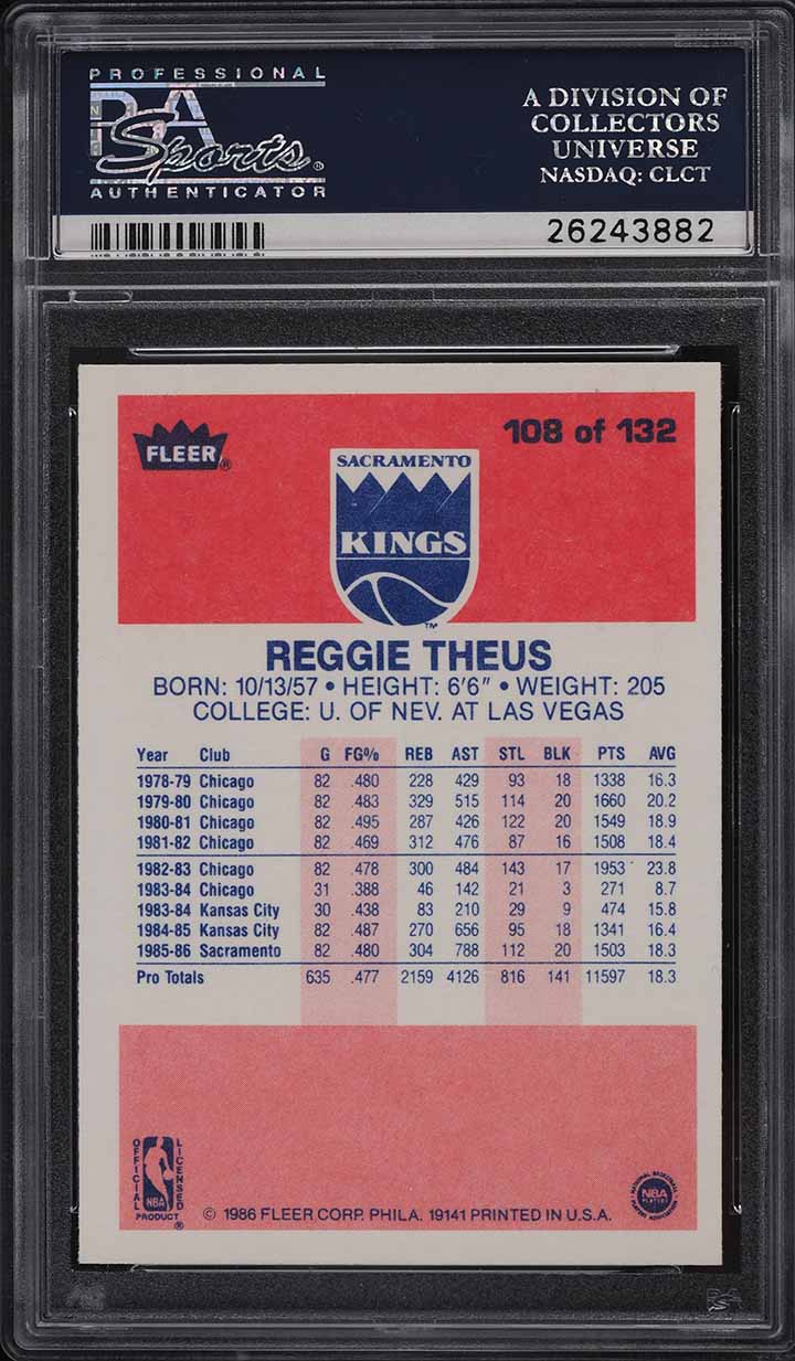 1986 Fleer Basketball Reggie Theus #108 PSA 9 MINT
