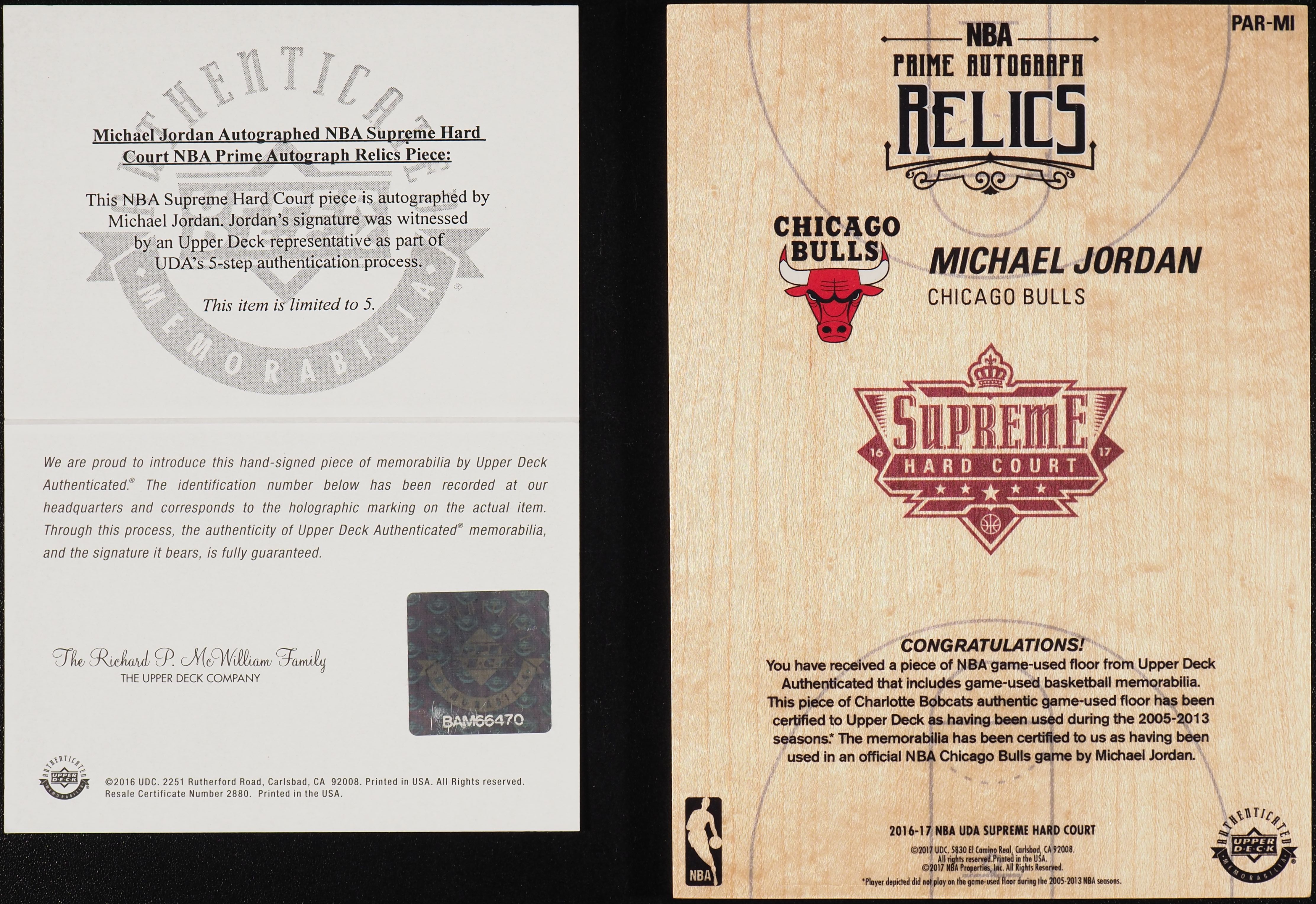 2016 Upper Deck Supreme Hard Court Prime Michael Jordan AUTO LOGO