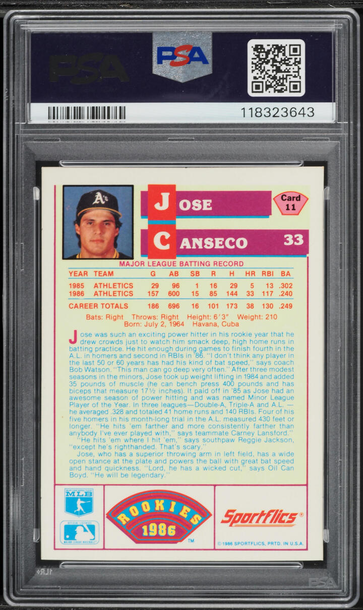 1986 Sportflics Jose Canseco ROOKIE #11 PSA 7 NRMT