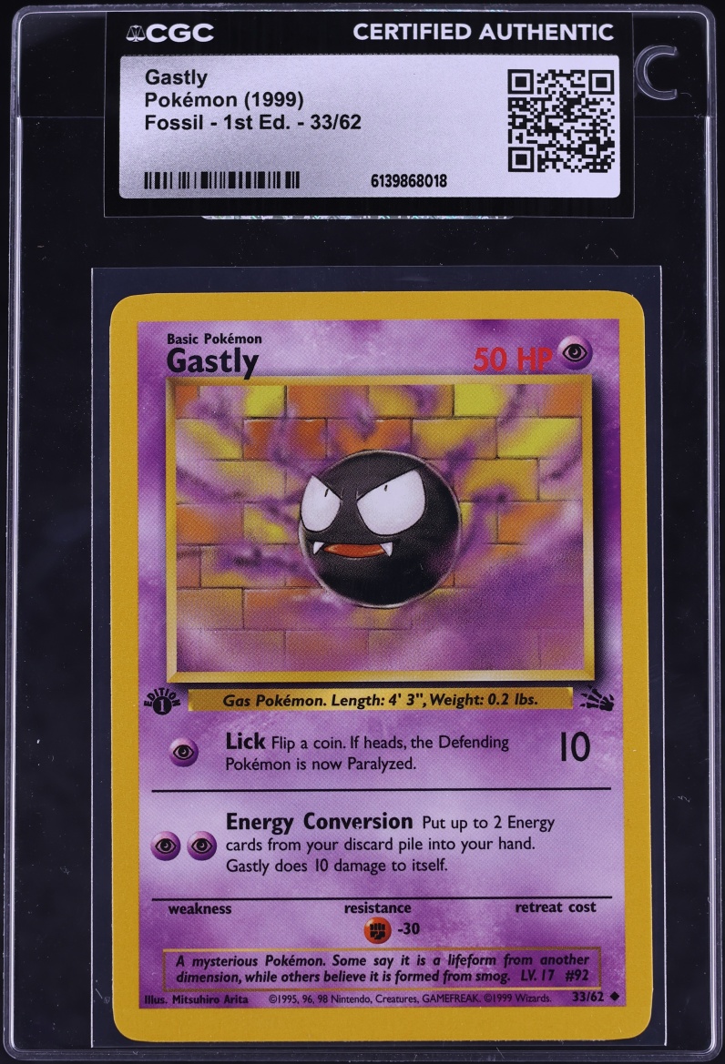 1999 Pokemon Fossil 1st Edition Gastly #33 CGC AUTH