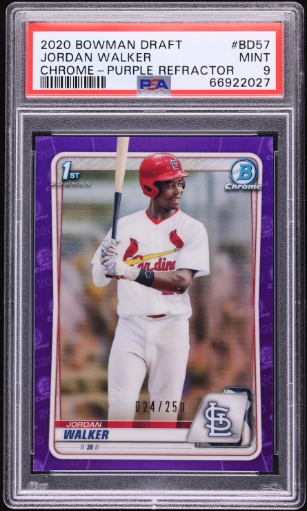 2020 Bowman Chrome Draft Purple Refractor Jordan Walker PROSPECT /250 #BD-57 PSA 9 MINT