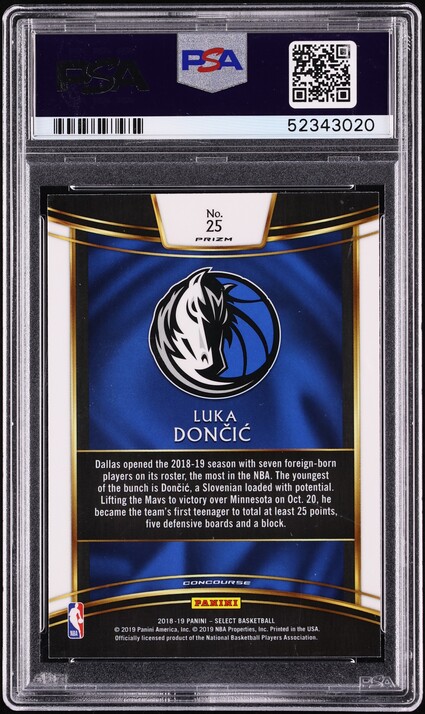 2018 Select Concourse Silver Prizms Luka Doncic ROOKIE #25 PSA 10 GEM MINT