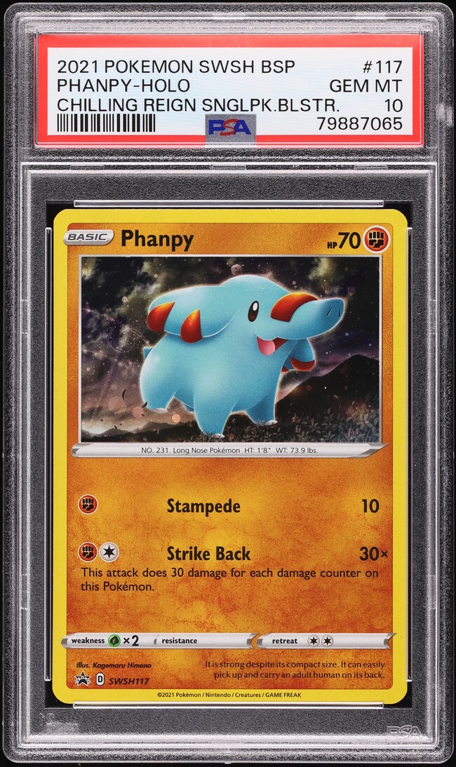 2021 Pokemon Sword & Shield Black Star Promo Chilling Reign Holo Phanpy #117 PSA 10 GEM MINT