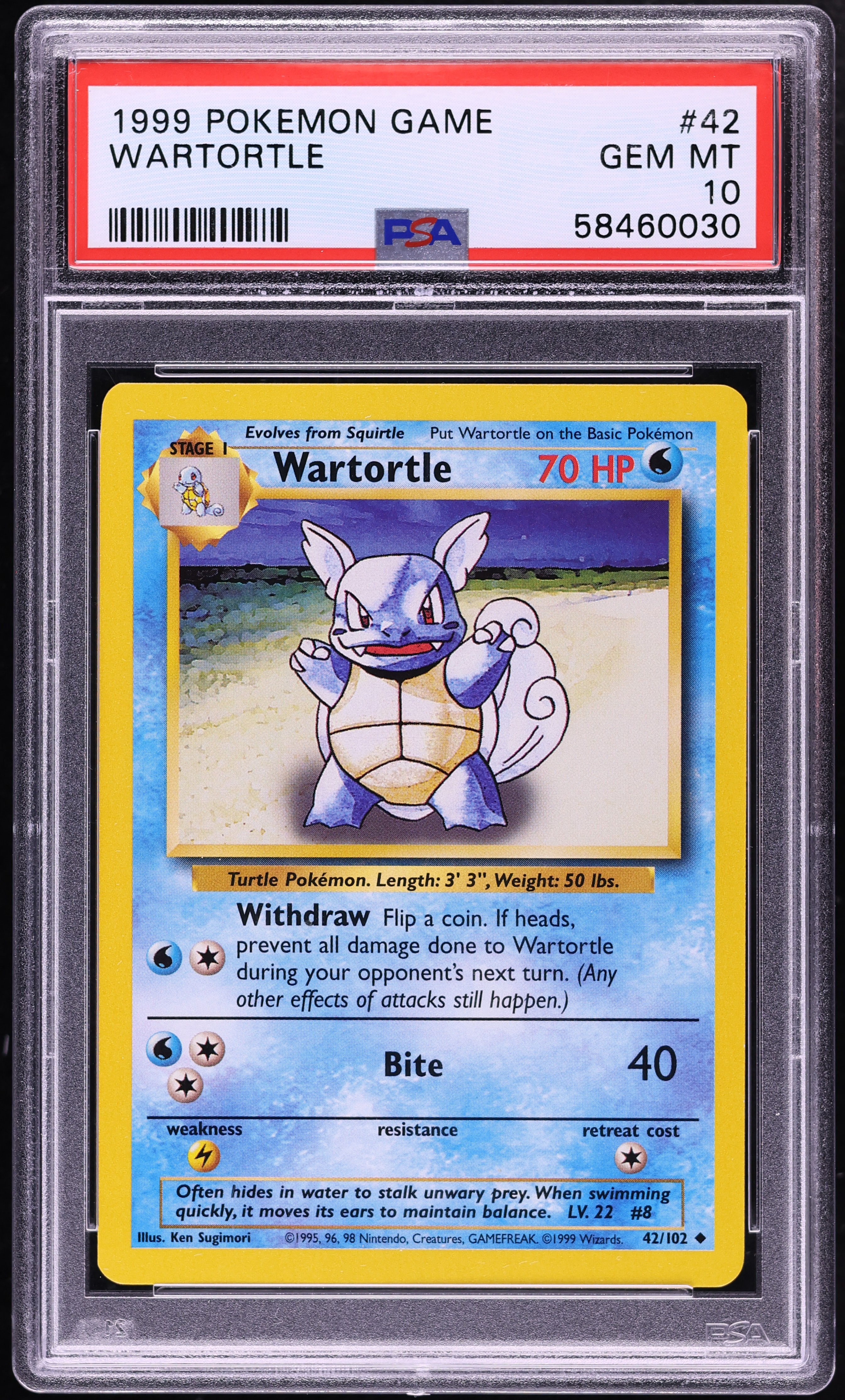 1999 Pokemon Base Set Wartortle #42 PSA 10 GEM MINT