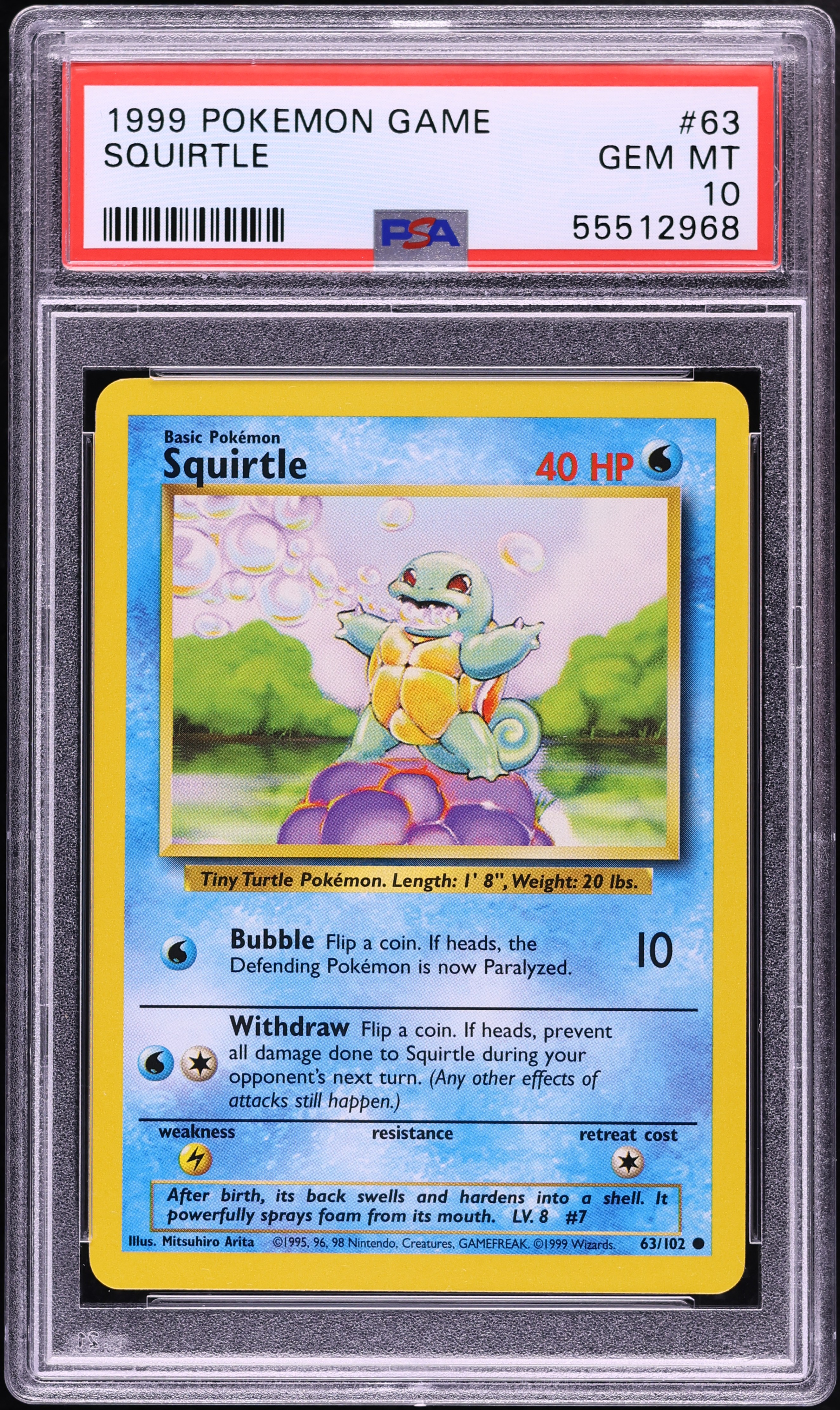 1999 Pokemon Base Set Squirtle #63 PSA 10 GEM MINT