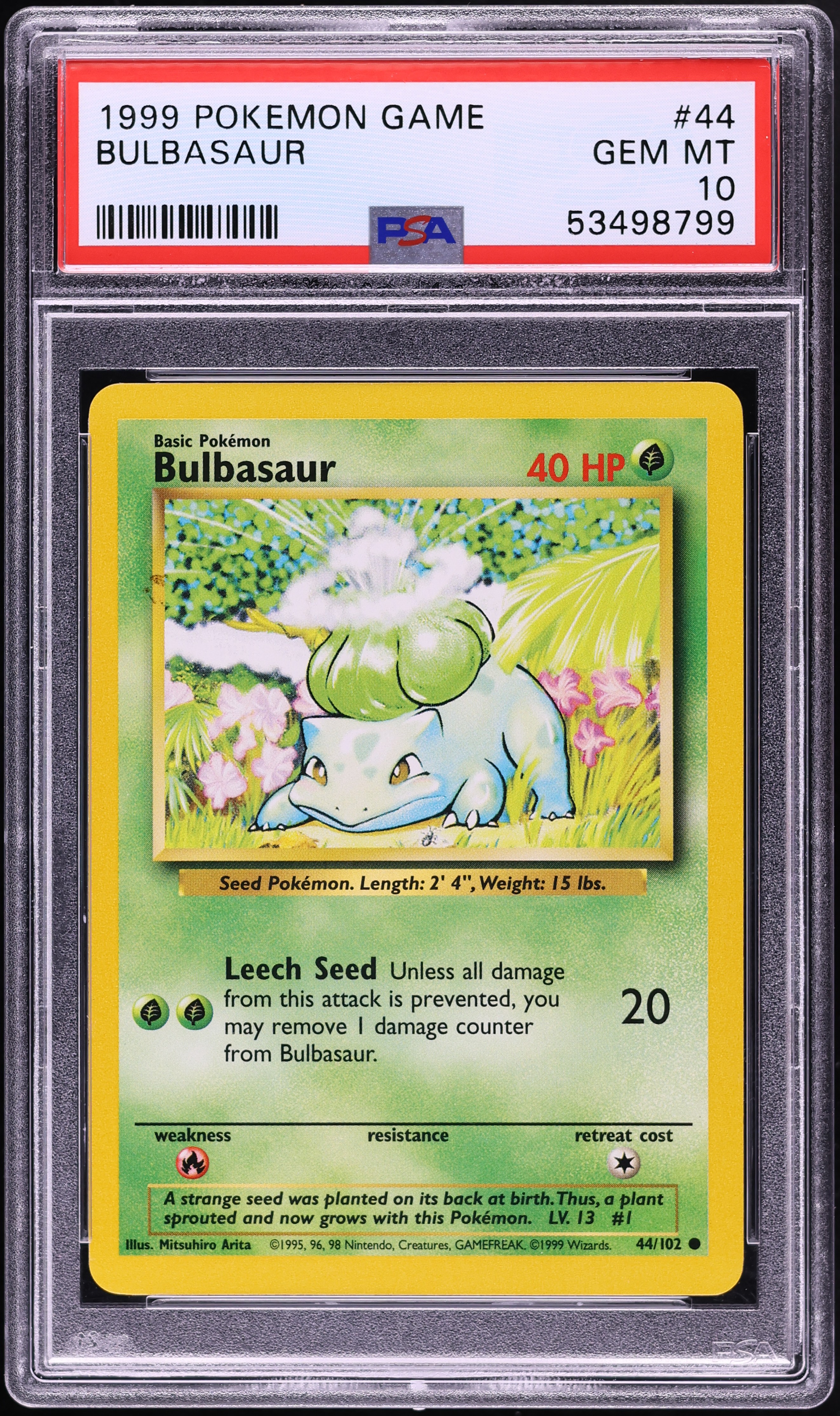 1999 Pokemon Base Set Bulbasaur #44 PSA 10 GEM MINT