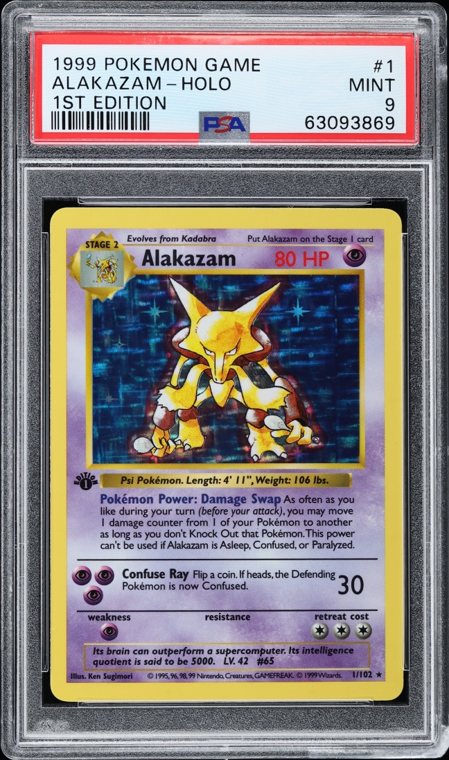 1999 Pokemon Base Set Shadowless 1st Edition Holo Alakazam #1 PSA 9 MINT