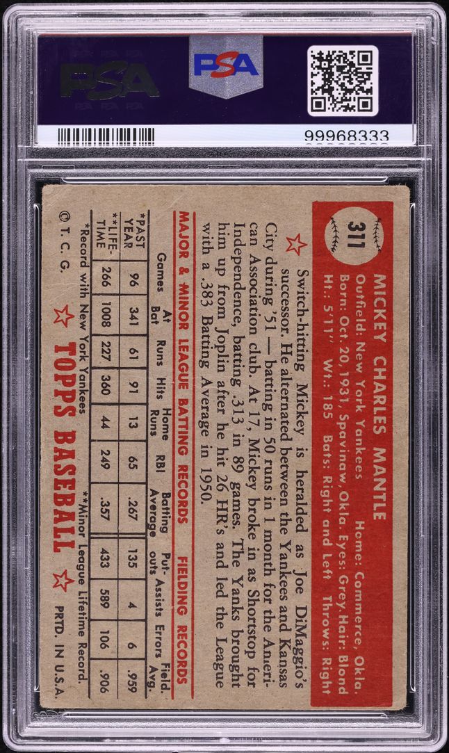 1952 Topps Mickey Mantle #311 PSA 1.5 FR