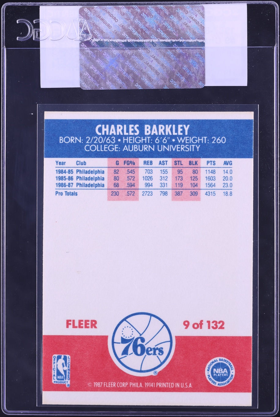 1987 Fleer Basketball Charles Barkley #9 CGC AUTH