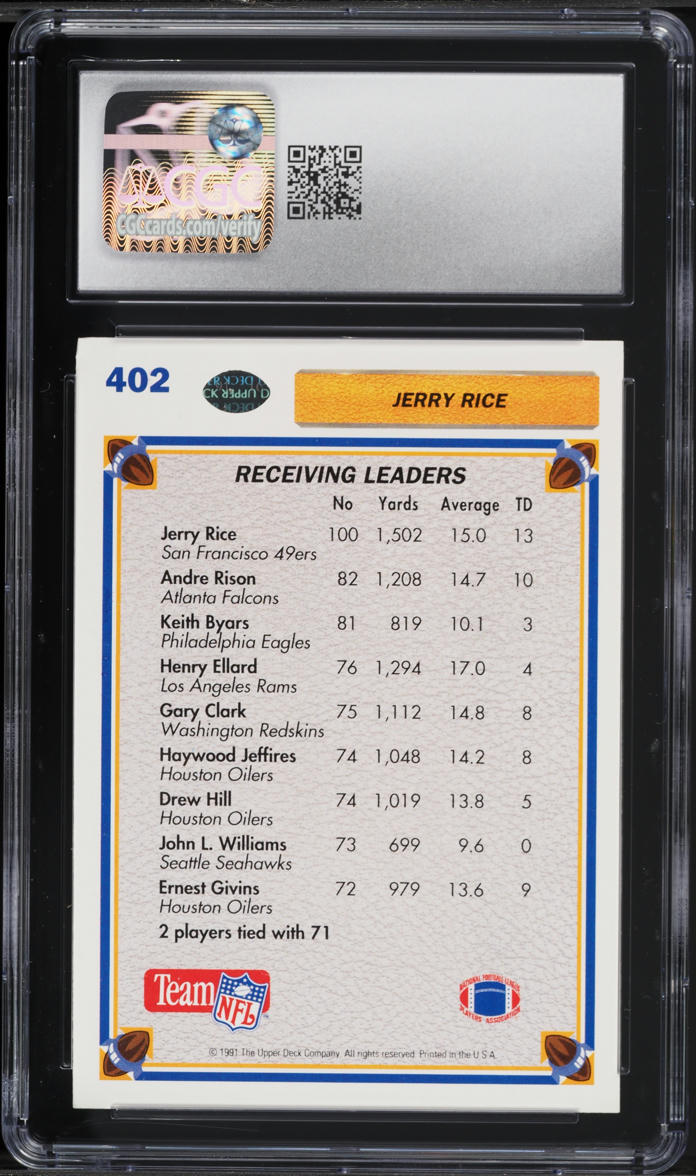 1991 Upper Deck Football Jerry Rice #402 CGC 7.5 NRMT+