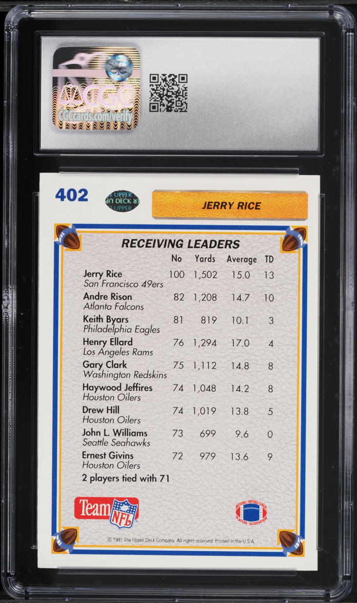 1991 Upper Deck Football Jerry Rice #402 CGC 9 MINT