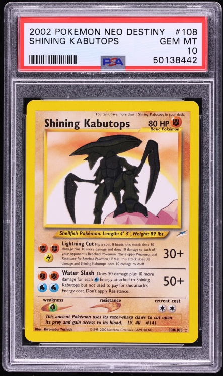 2002 Pokemon Neo Destiny Shining Kabutops #108 PSA 10 GEM MINT