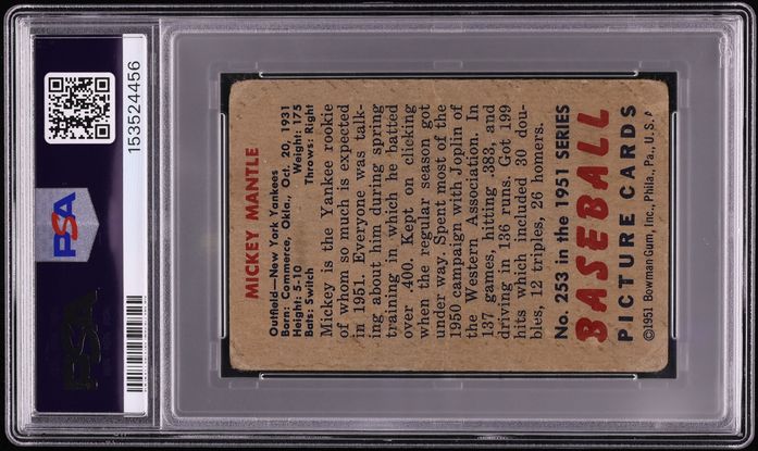 1951 Bowman Mickey Mantle ROOKIE AUTO #253 PSA 1.5 FR