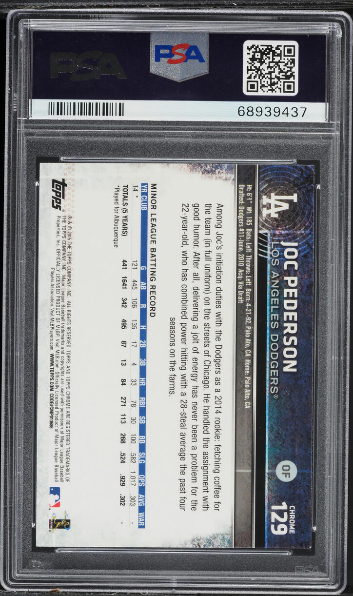 2015 Topps Chrome Running Refractor Joc Pederson ROOKIE #129 PSA 10 GEM MINT