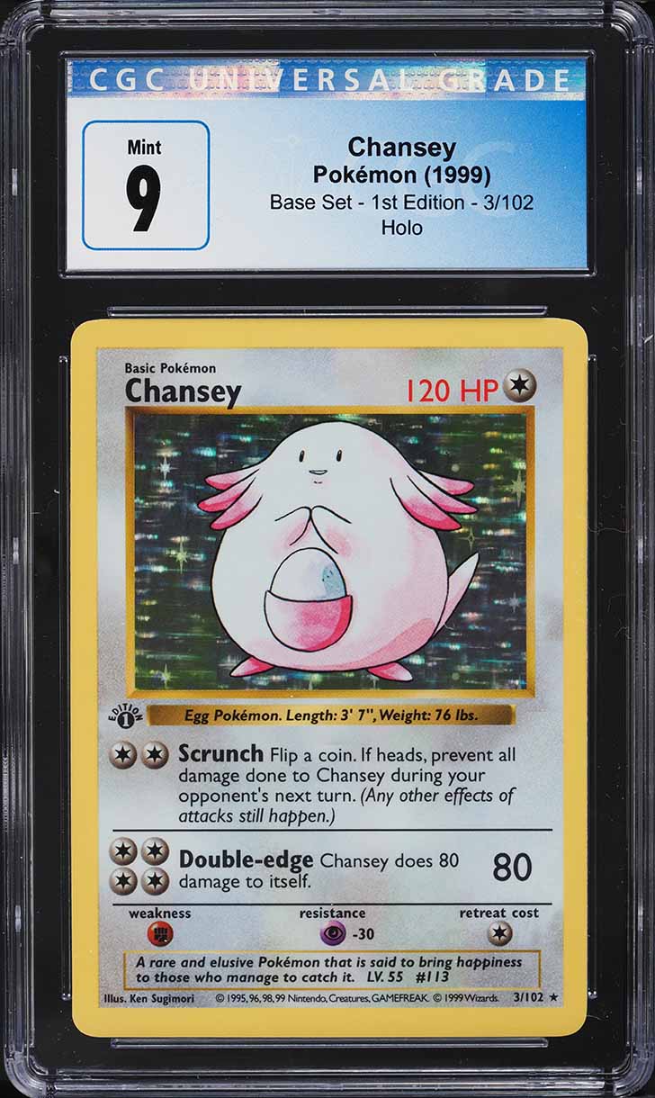 1999 Pokemon Base Set Shadowless 1st Edition Holo Chansey #3 CGC 9 MINT