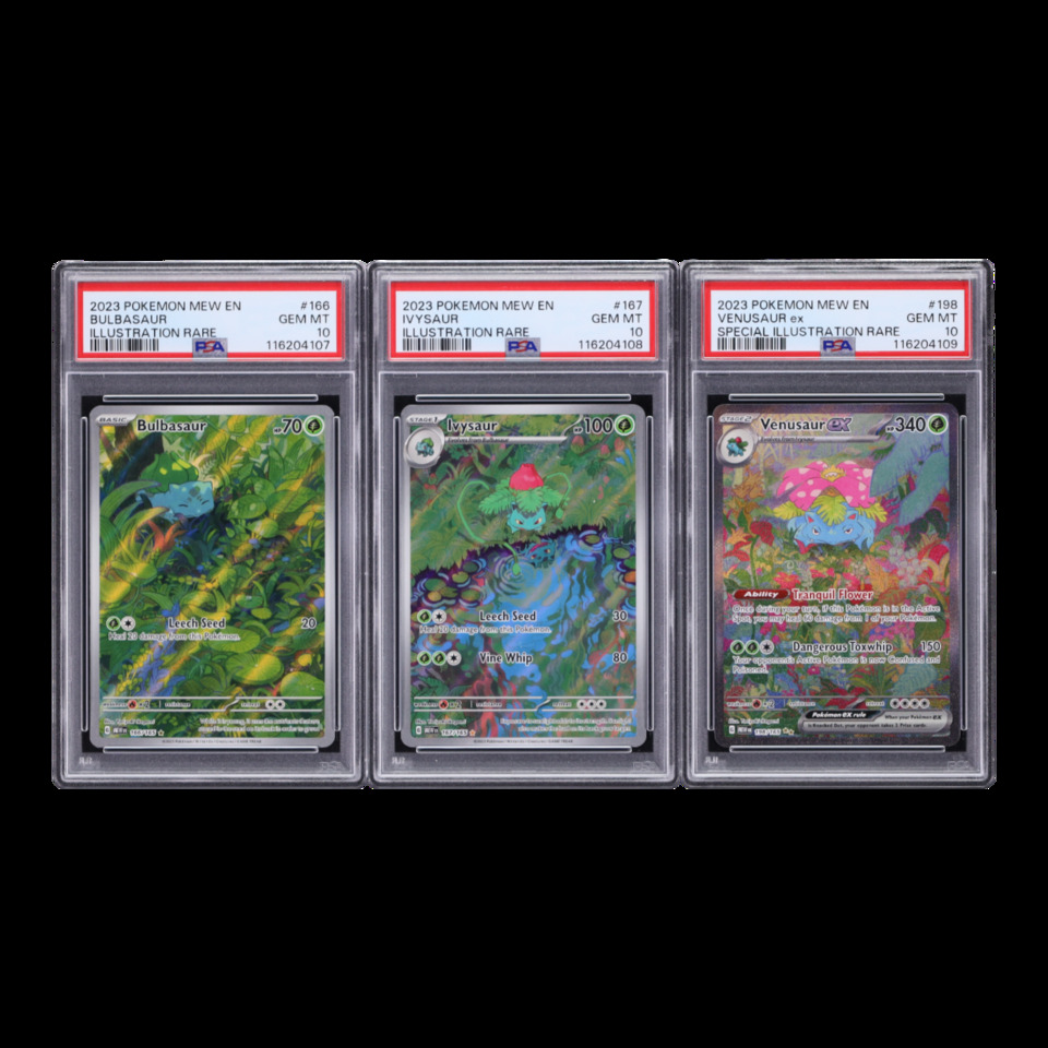 Lot (3) 2023 Pokemon Scarlet & Violet 151 IR Bulbasaur Ivysaur Venusaur #166/167/198 PSA 10