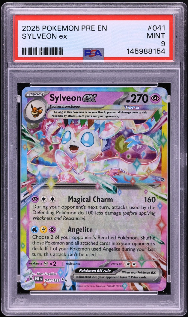 2025 Pokemon Scarlet & Violet Prismatic Evolutions Holo Sylveon ex #41 PSA 9 MINT