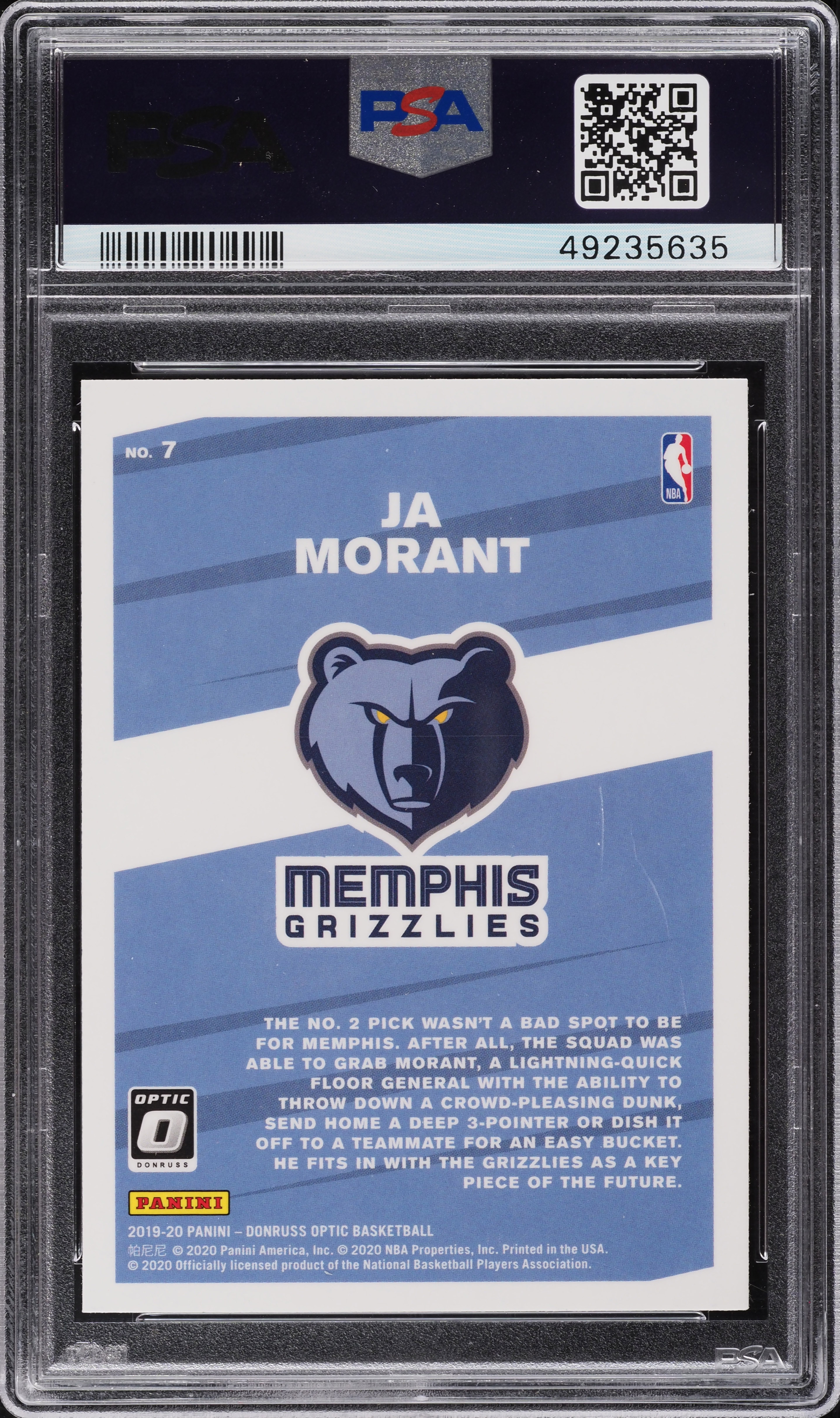 2019 Donruss Optic My House! Ja Morant ROOKIE RC #7 PSA 10